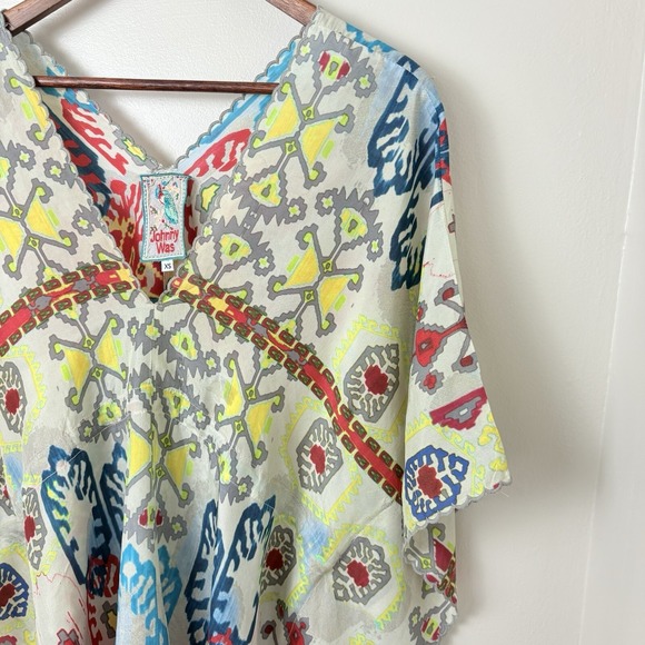 Johnny Was Silk Kaftan Cover Up Colorful Geometric XS Oversize Beach Layer Fun - Picture 2 of 12